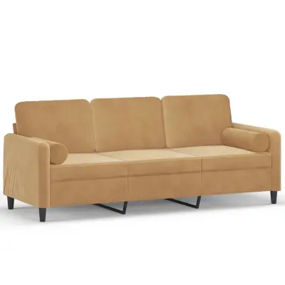 kavč - Sofa - Kanape trosed z okrasnimi blazinami rjav 180 cm žamet