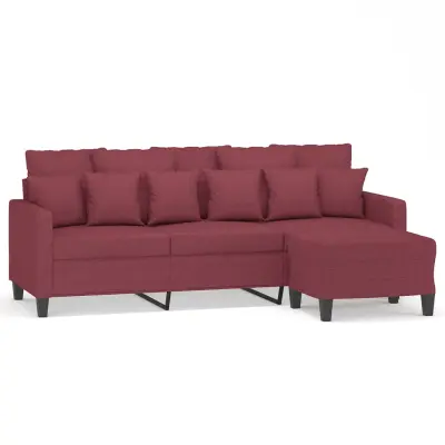 kavč - Sofa - Kanape trosed s stolčkom za noge vinsko rdeč 180 cm blago