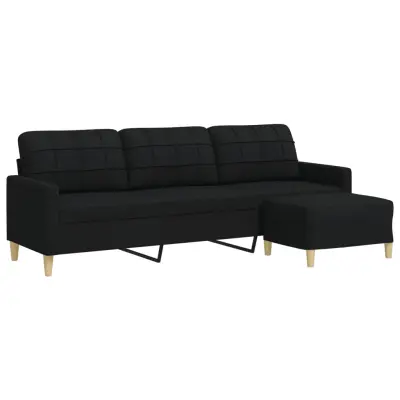 kavč - Sofa - Kanape trosed s stolčkom za noge črn 210 cm blago