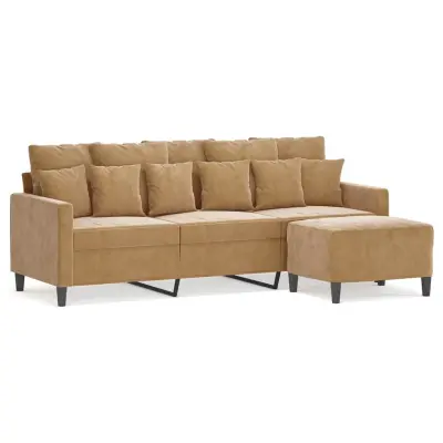 kavč - Sofa - Kanape trosed s stolčkom za noge rjav 180 cm žamet