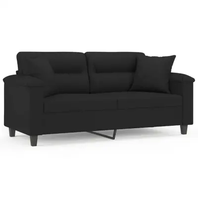 kavč - Sofa - Kanape dvosed z blazinami črn 140 cm tkanina iz mikrovlaken