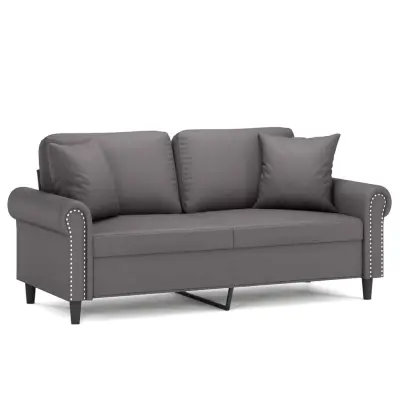 kavč - Sofa - Kanape dvosed z okrasnimi blazinami siv 140 cm umetno usnje