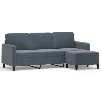 kavč - Sofa - Kanape s stolčkom za noge temno siv 180 cm žamet