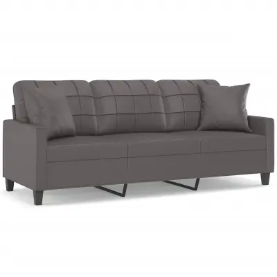 kavč - Sofa - Kanape trosed z okrasnimi blazinami siv 180 cm umetno usnje