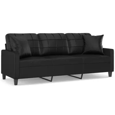 kavč - Sofa - Kanape trosed z okrasnimi blazinami črn 180 cm umetno usnje