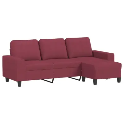 kavč - Sofa - Kanape trosed s stolčkom za noge vinsko rdeč 180 cm blago