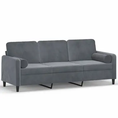 kavč - Sofa - Kanape trosed z okrasnimi blazinami temno siv 180 cm žamet