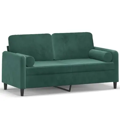 kavč - Sofa - Kanape dvosed z okrasnimi blazinami temno zelen 140 cm žamet