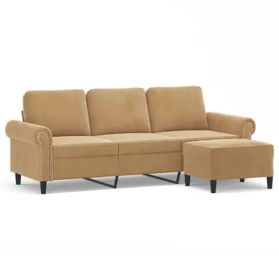 kavč - Sofa - Kanape trosed s stolčkom za noge rjav 180 cm žamet