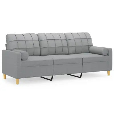 kavč - Sofa - Kanape trosed z blazinami svetlo siv 180 cm blago