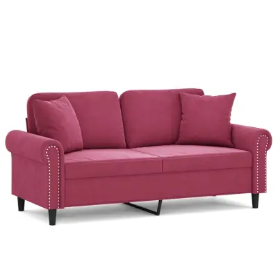 kavč - Sofa - Kanape dvosed z blazinami vinsko rdeč 140 cm žamet