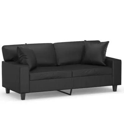 kavč - Sofa - Kanape dvosed z okrasnimi blazinami črn 140 cm umetno usnje