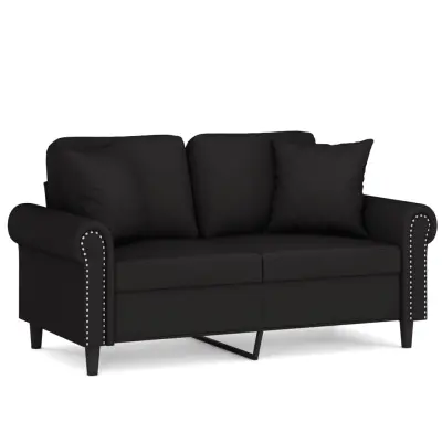 kavč - Sofa - Kanape dvosed z okrasnimi blazinami črn 120 cm žamet