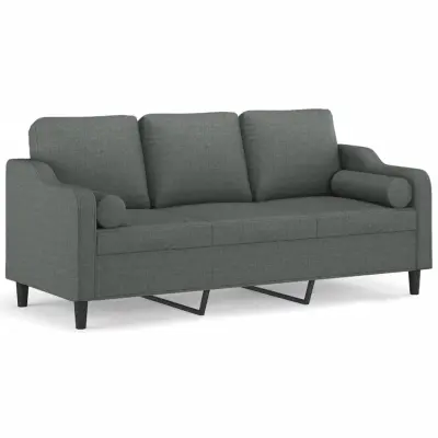 kavč - Sofa - Kanape trosed z blazinami temno siv 180 cm blago