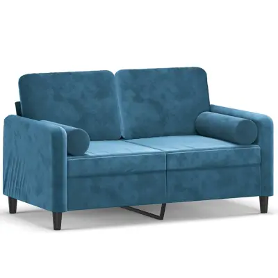 kavč - Sofa - Kanape dvosed z okrasnimi blazinami moder 120 cm žamet