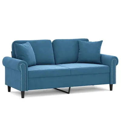 kavč - Sofa - Kanape dvosed z okrasnimi blazinami moder 140 cm žamet