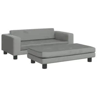 Otroški kavč - Otroški divan - Otroški sedež s stolčkom za noge siv 100x50x30 cm žamet