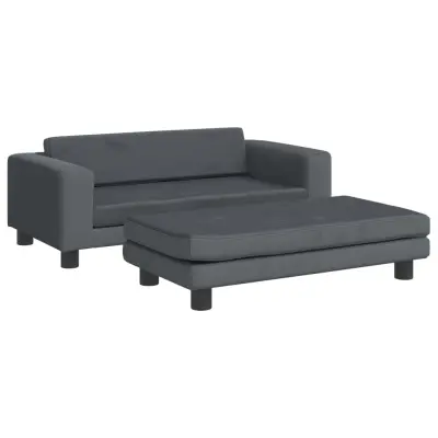 Otroški kavč - Otroški divan - Otroški sedež s stolčkom za noge temno siv 100x50x30 cm žamet