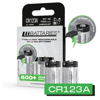 Liibattaries USB-C polnilne zmogljive baterije litij-ionske CR123A 750mAh 3V (2 kosa)