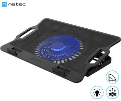 Hladilno stojalo za prenosnik  NATEC DIPPER 2 do 17.3", 6 stopenj naklona, 180mm ventilator, nastavljiva hitrost, LED, 2x USB Type-A, barva: črna