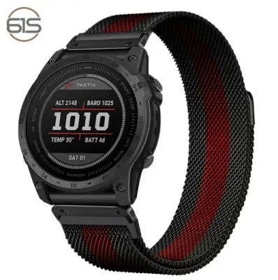 Kovinski pašček za uro Garmin Fenix 7X Pro/Fenix 58 s hitrim odpenjanjem, milanski, nerjaveče jeklo Black/Red 26 mm