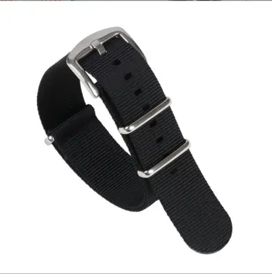 Pas za uro NATO iz najlonskega platna z zaponko iz nerjavečega jekla Black 24 mm