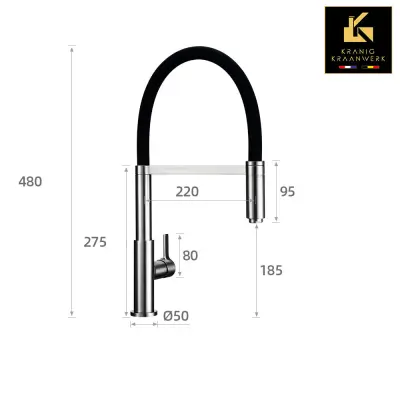 Kuhinjska pipa vrhunskega dizajna | Kuhinjska mešalna pipa s gibljivo cevjo in pršilno glavo | Murcia della