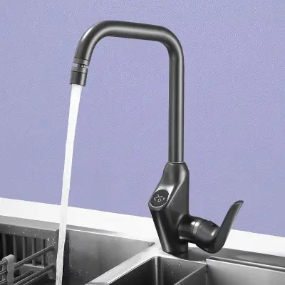 Vrhunski razred | Dizajn kuhinjske pipe | Mešalna armatura s prikazovalnikom temperature in gibljivo cevjo | Večernice