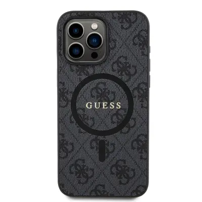 Guess, Zaščitni ovitek za iPhone 15 Pro MagSafe Printed 4G, Črna