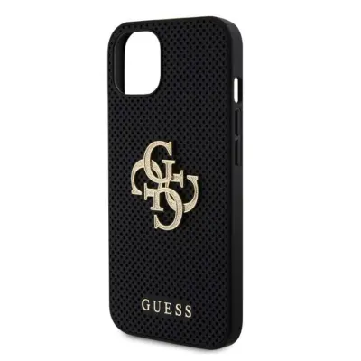 Guess, Ohišje za iPhone 15 Perforirano z logotipom Glitter Metal 4G, ?rna
