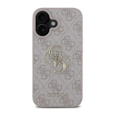 Guess, Ohišje za iPhone 16 Plus z monogramom in logotipom 4G v kovini, Roza