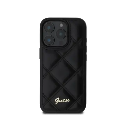 Guess, Usnjeno ohišje za Apple iPhone 16 Pro Max Matelassée, ?rna