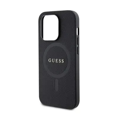 Guess, Ohišje za iPhone 15 Pro Max MagSafe Saffiano Effect proti praskam, ?rna