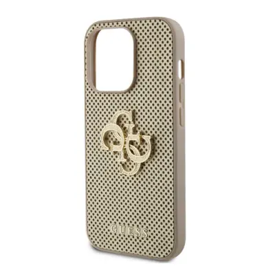 Guess, Ohišje za iPhone 15 Pro perforirano z logotipom 4G Glitter Metal, Zlata