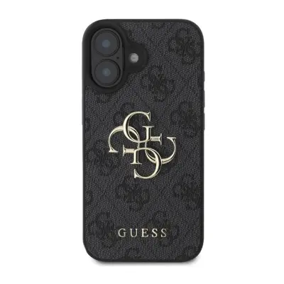 Guess, Ohišje za iPhone 16 Plus z monogramom in logotipom 4G v kovini, Temno siva