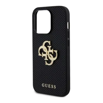 Guess, Ohišje za iPhone 15 Pro Perforirano z logotipom 4G v bleš?e?i kovini, ?rna