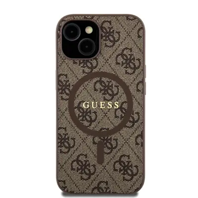 Guess, Zaš?itni ovitek za iPhone 15 Plus MagSafe Printed 4G, Rjava