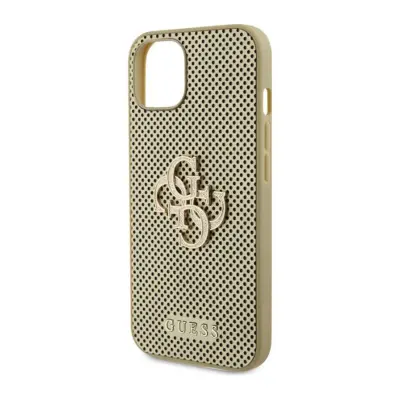 Guess, Ohišje za iPhone 15 perforirano z logotipom 4G v bleš?e?i kovini, Zlata