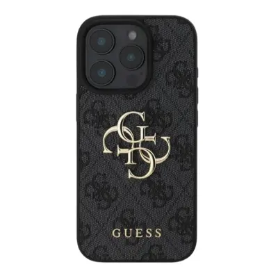 Guess, Ohišje za iPhone 16 Pro z monogramom in logotipom 4G v kovini, Temno siva