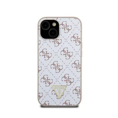Guess, Ohišje za Apple iPhone 15 Vzorec 4G Triangle Ultra-Chic, Bela