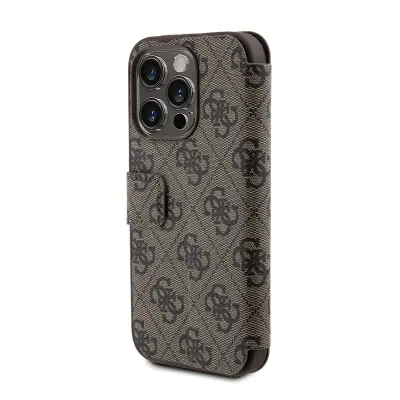 Guess, Ohišje za iPhone 15 Pro Max Bookcase Stand Function z režo za kartico, Rjava