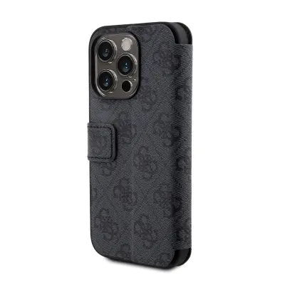 Guess, Ohišje za iPhone 15 Pro Series Bookcase Function Stand z režo za kartice, Temno siva