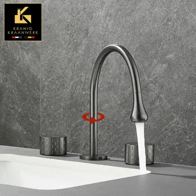 Nadometna armatura za umivalnik z velikimi gumbi za upravljanje | Ukrivljena kaplja | Montaža na pohištvo | Pipa za umivalnik