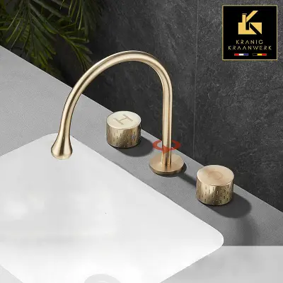 Nadometna armatura za umivalnik z velikimi gumbi za upravljanje | Ukrivljena kaplja | Montaža na pohištvo | Pipa za umivalnik