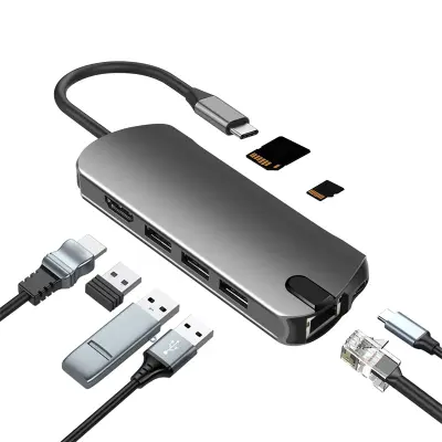 8-v-1 USB-C Hub z USB 3.0, HDMI, RJ45, režo za kartice SD/TF, 100 W PD polnjenje