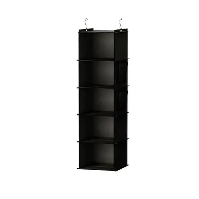 Viseči organizator za omaro, črna blaga torba za shranjevanje s kovinskimi kavlji  31x31x100