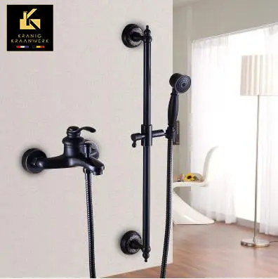 Pipa za prho Country style | nadometna tuš garnitura | Mineke | Črna z neobveznimi poudarki