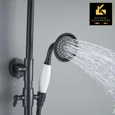 Pipa za prho Country style | nadometna tuš garnitura | Froukje| Črna s poudarki