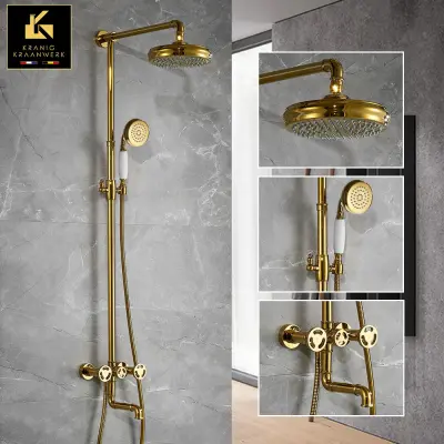 Pipa za prho Podeželski in industrijski slog | nadometna tuš garnitura | Marta-Laži | Črna ali zlata z belimi poudarki