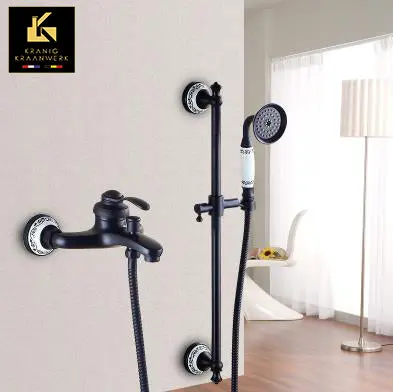 Pipa za prho Country style | nadometna tuš garnitura | Mineke | Črna z neobveznimi poudarki